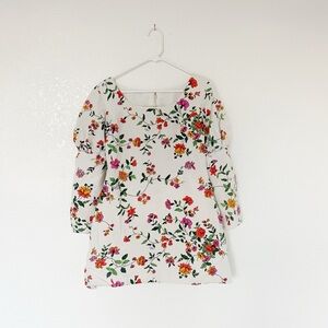 Vintage 1970s Floral Puff Sleeve Dress Mod Flower Mini Kristine Garden Regency M